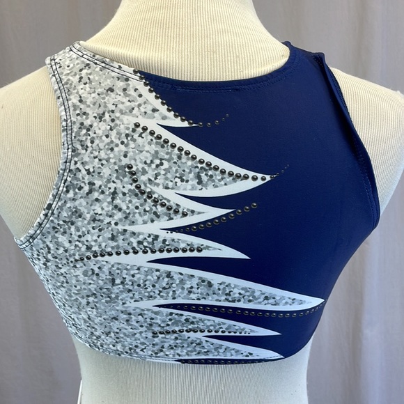 Alexandra blue white open back dance costume leotard size S - Picture 6 of 8
